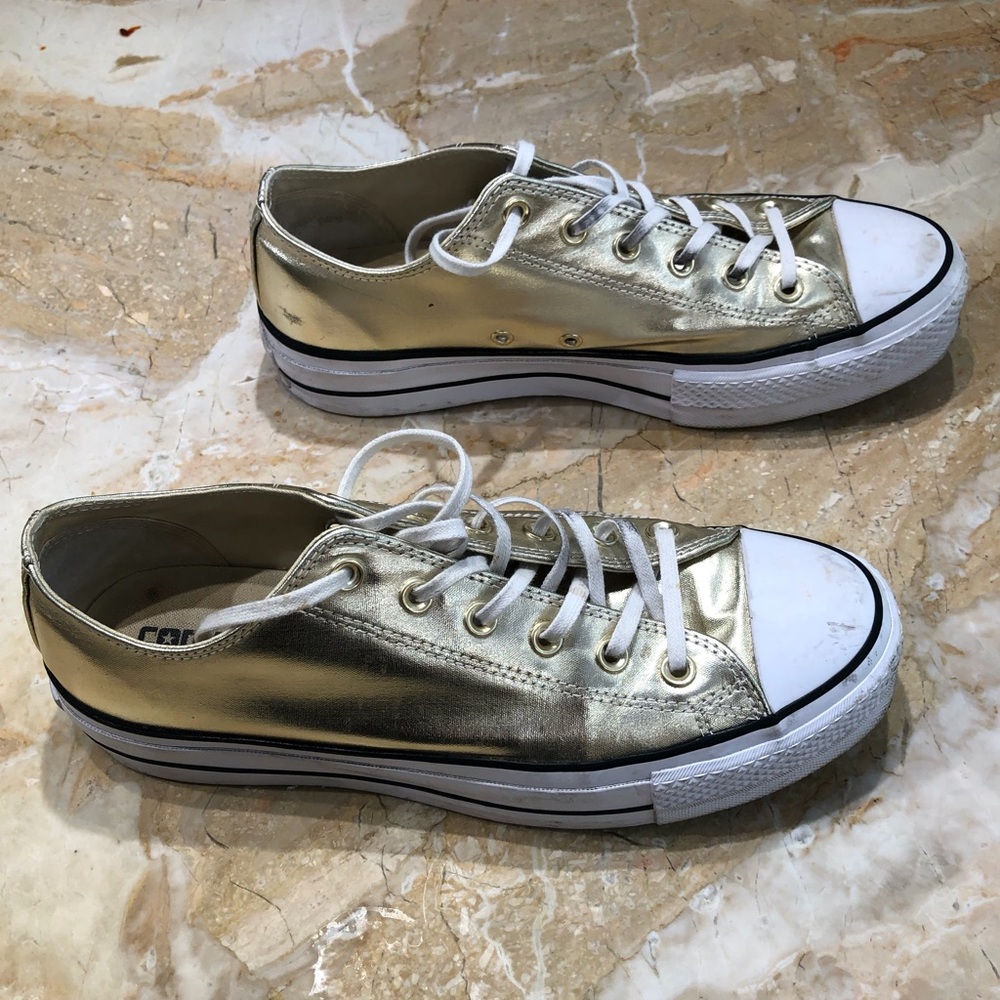Converse Chuck Taylor All Stars Lift Platform Pale Gold Sneakers Size 10 1/2 - Picture 3 of 7